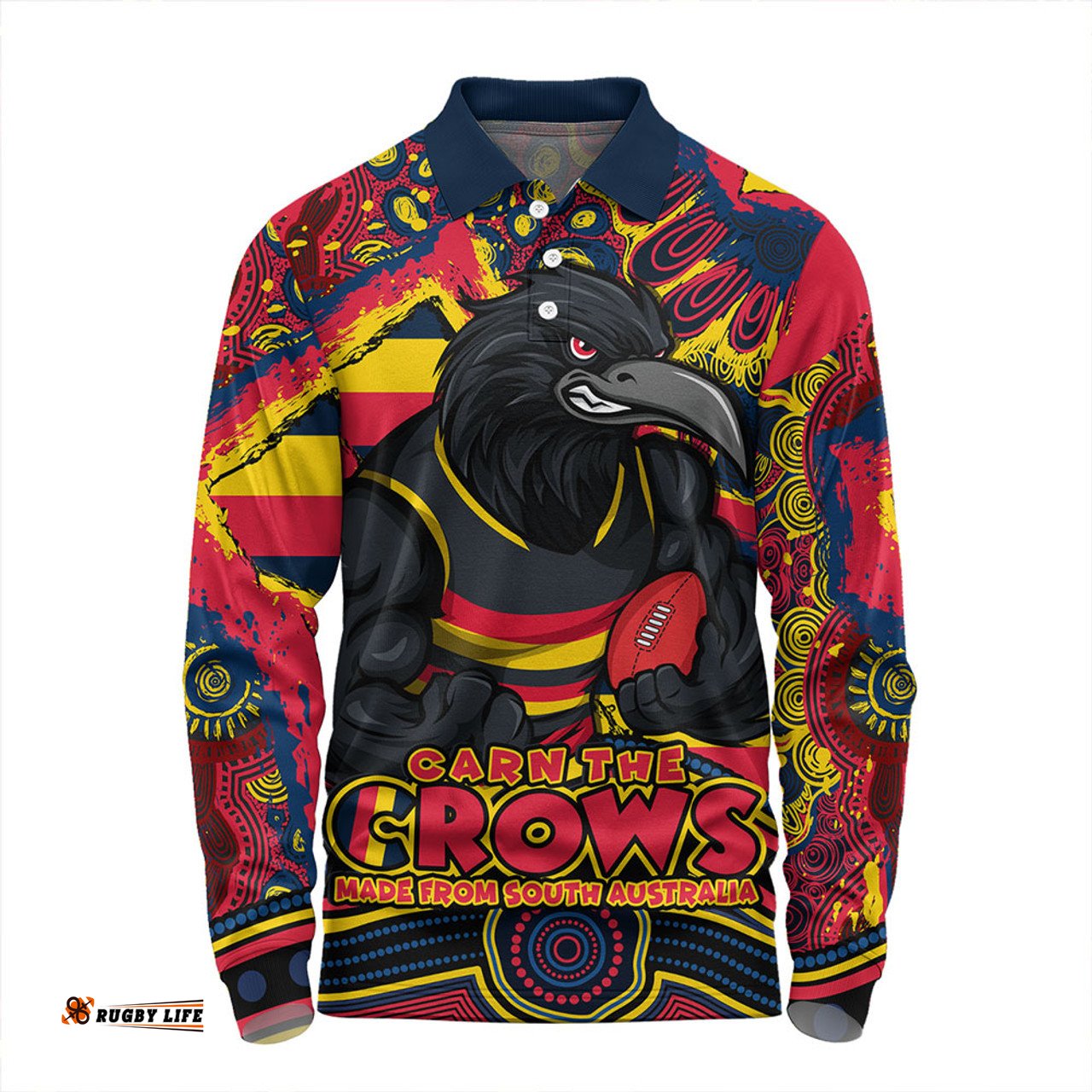 Amazing Aussie Adelaide Crows Blazing Spirit Of Victory Long Sleeve Polo Shirt