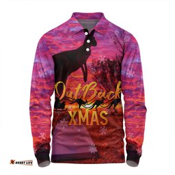 Amazing Aussie Australia Christmas Kangaroo Camping Aussie Outback Merry Christmas Long Sleeve Polo Shirt