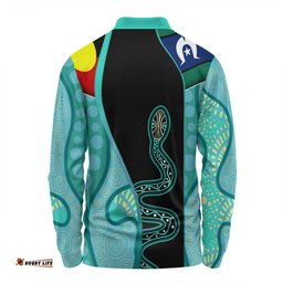 Amazing Aussie Australia Aboriginal Custom Turquoise Indigenous Rainbow Serpent Inspired Long Sleeve Polo Shirt