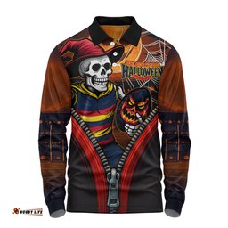 Amazing Aussie Adelaide Crows Halloween Night Reaper Zipper Long Sleeve Polo Shirt