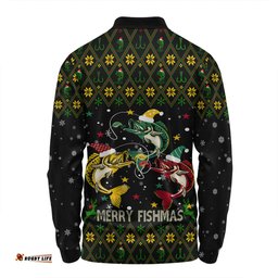 Amazing Aussie Australia Christmas Fishing Custom Merry Fishmas Fishing Ugly Christmas Long Sleeve Polo Shirt