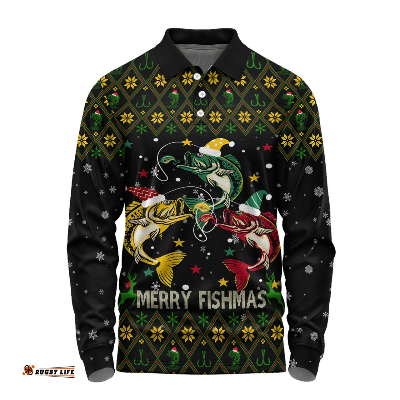 Amazing Aussie Australia Christmas Fishing Custom Merry Fishmas Fishing Ugly Christmas Long Sleeve Polo Shirt