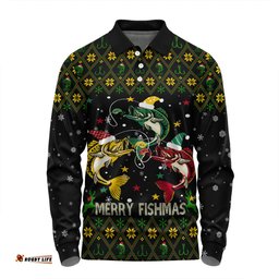 Amazing Aussie Australia Christmas Fishing Custom Merry Fishmas Fishing Ugly Christmas Long Sleeve Polo Shirt