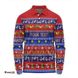 Amazing Aussie Australia Christmas Custom Aussie Christmas Flamingo Summer Vibes Blue Long Sleeve Polo Shirt
