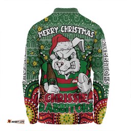 South Sydney Rabbitohs Custom Long Sleeve Polo Shirt - Christmas Knit Patterns Vintage Jersey Ugly Long Sleeve Polo Shirt