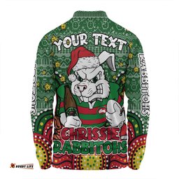 South Sydney Rabbitohs Custom Long Sleeve Polo Shirt - Christmas Knit Patterns Vintage Jersey Ugly Long Sleeve Polo Shirt