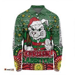 South Sydney Rabbitohs Custom Long Sleeve Polo Shirt - Christmas Knit Patterns Vintage Jersey Ugly Long Sleeve Polo Shirt