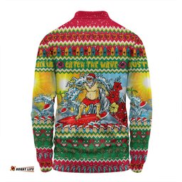 Amazing Aussie Australia Christmas Custom Surfing Santa Long Sleeve Polo Shirt