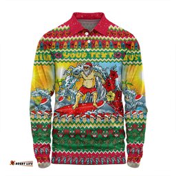 Amazing Aussie Australia Christmas Custom Surfing Santa Long Sleeve Polo Shirt