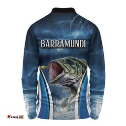Amazing Aussie Australia Fishing Custom Jumping Barramundi Fishing  Long Sleeve Polo Shirt