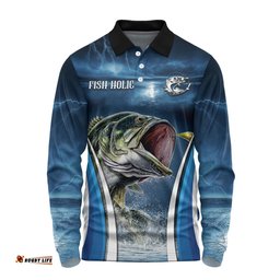 Amazing Aussie Australia Fishing Custom Jumping Barramundi Fishing  Long Sleeve Polo Shirt