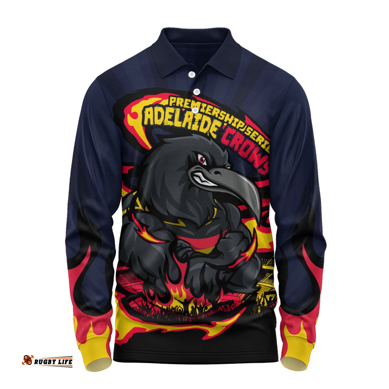 Amazing Aussie Adelaide Crows Premiership Series Flame Edition Long Sleeve Polo Shirt