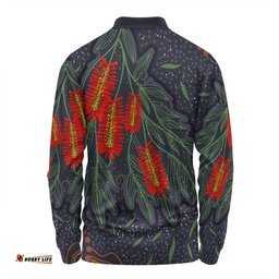 Amazing Aussie Australia Flowers Aboriginal Bottle Brush Medicinal Plant Art Long Sleeve Polo Shirt