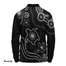 Amazing Aussie Australia Aboriginal Turtle Dreaming Journey Featuring Dot Art Black Long Sleeve Polo Shirt