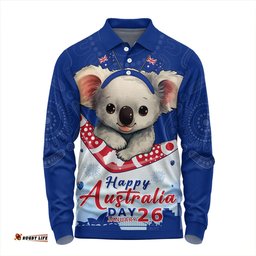 Amazing Aussie Australia Happy Australia Day Koala With Boomerang Edition Long Sleeve Polo Shirt