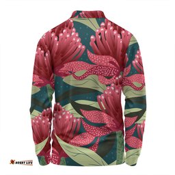 Amazing Aussie Australia Flowers Aboriginal Australian Waratah Flowers Painting In Aboriginal Style Long Sleeve Polo Shirt