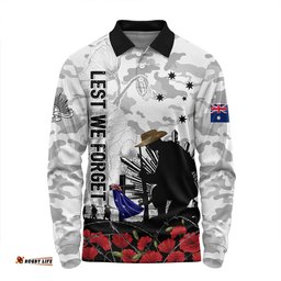 Amazing Aussie Australia Fallen But Not Forgotten Remembrance Day Tribute Long Sleeve Polo Shirt
