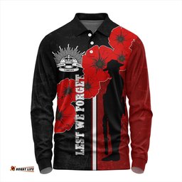 Amazing Aussie Australia Anzac Day Lest We Forget Remebrance Day (Black) Long Sleeve Polo Shirt