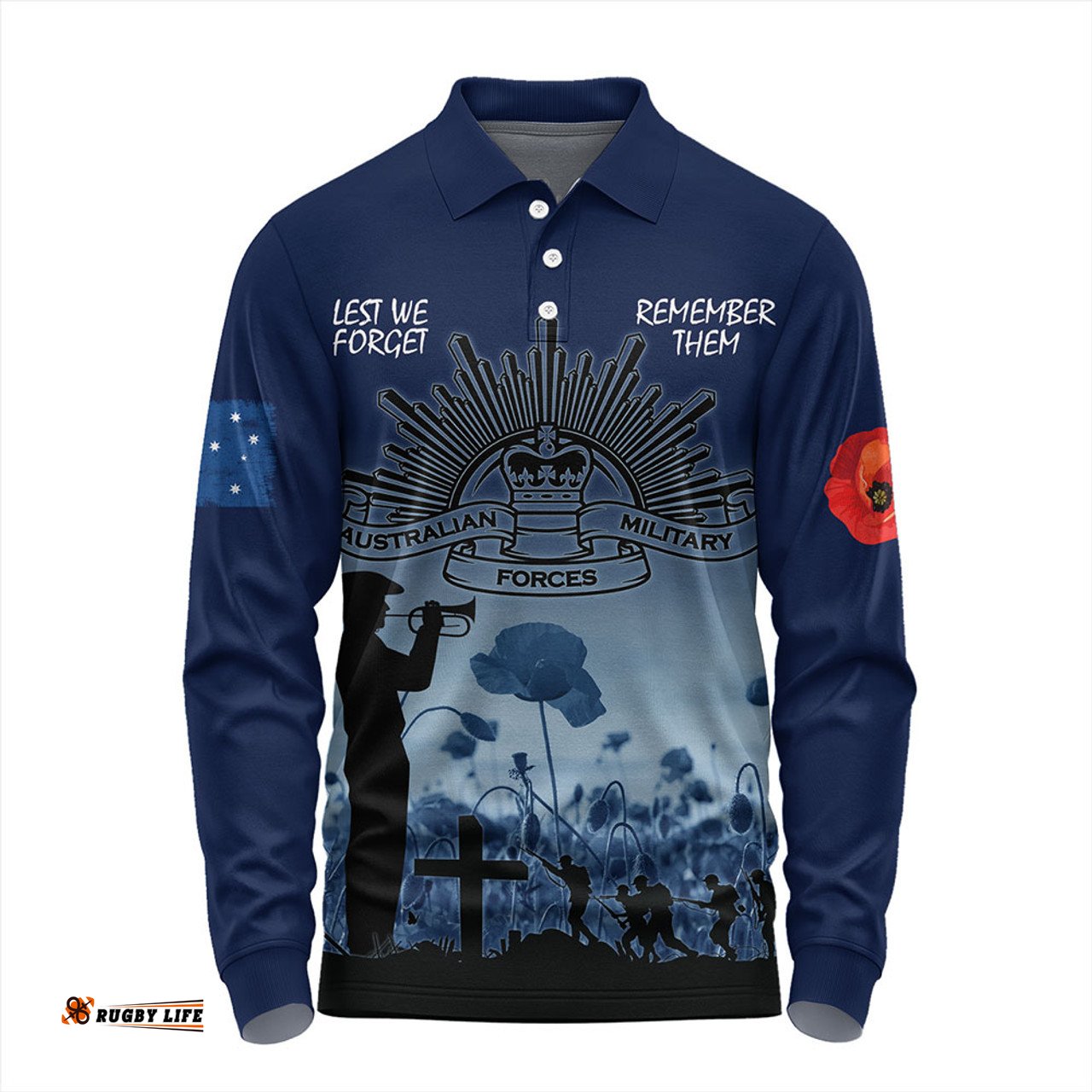 Amazing Aussie Australia Anzac Day Lest We Forget Blue Long Sleeve Polo Shirt