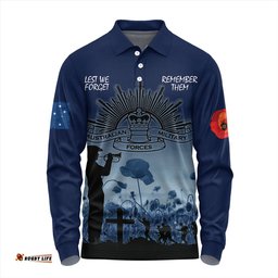 Amazing Aussie Australia Anzac Day Lest We Forget Blue Long Sleeve Polo Shirt