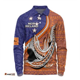 Amazing Aussie Australia South Sea Islanders New Ireland Flag With Polynesian Shark Pattern Long Sleeve Polo Shirt