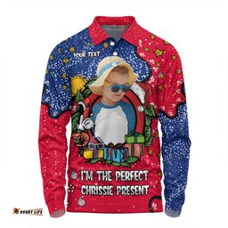 Amazing Aussie Australia Christmas Custom I'm the Perfect Present Blue Long Sleeve Polo Shirt