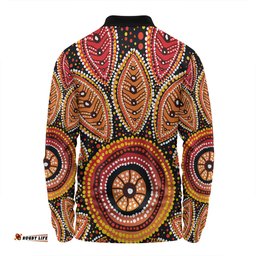 Amazing Aussie Australia Aboriginal Beautiful Dotted Leaves Aboriginal Art Background Long Sleeve Polo Shirt