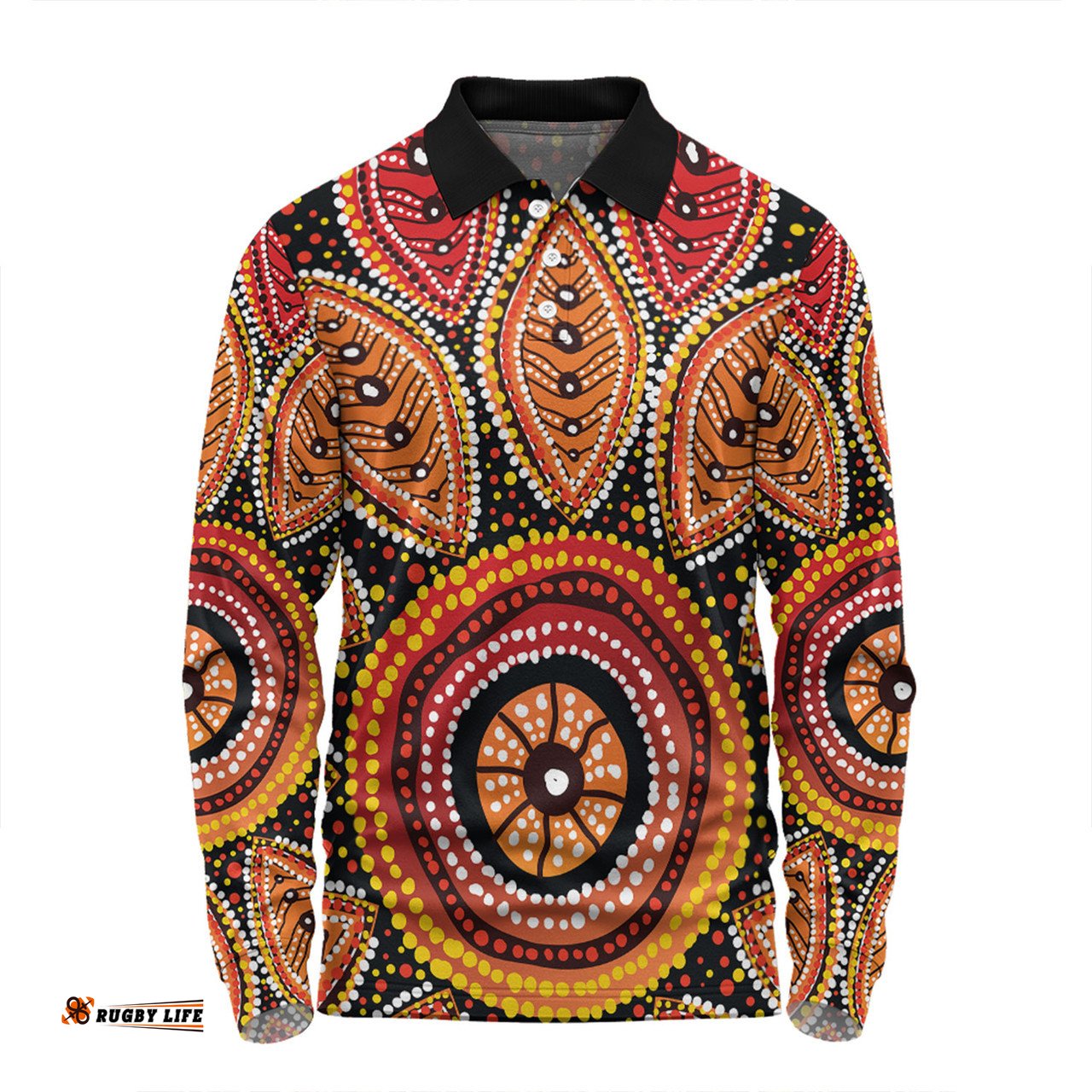 Amazing Aussie Australia Aboriginal Beautiful Dotted Leaves Aboriginal Art Background Long Sleeve Polo Shirt