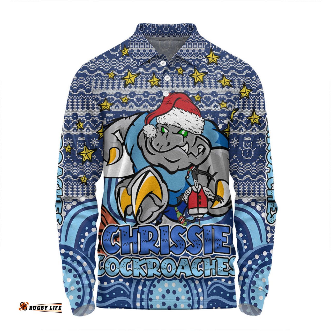 New South Wales Cockroaches Christmas Custom Long Sleeve Polo Shirt - Christmas Knit Patterns Vintage Jersey Ugly Long Sleeve Polo Shirt