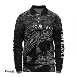 Amazing Aussie Australia Fishing Custom Fish Reaper Fish Skeleton Grey Long Sleeve Polo Shirt