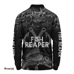 Amazing Aussie Australia Fishing Custom Fish Reaper Fish Skeleton Grey Long Sleeve Polo Shirt