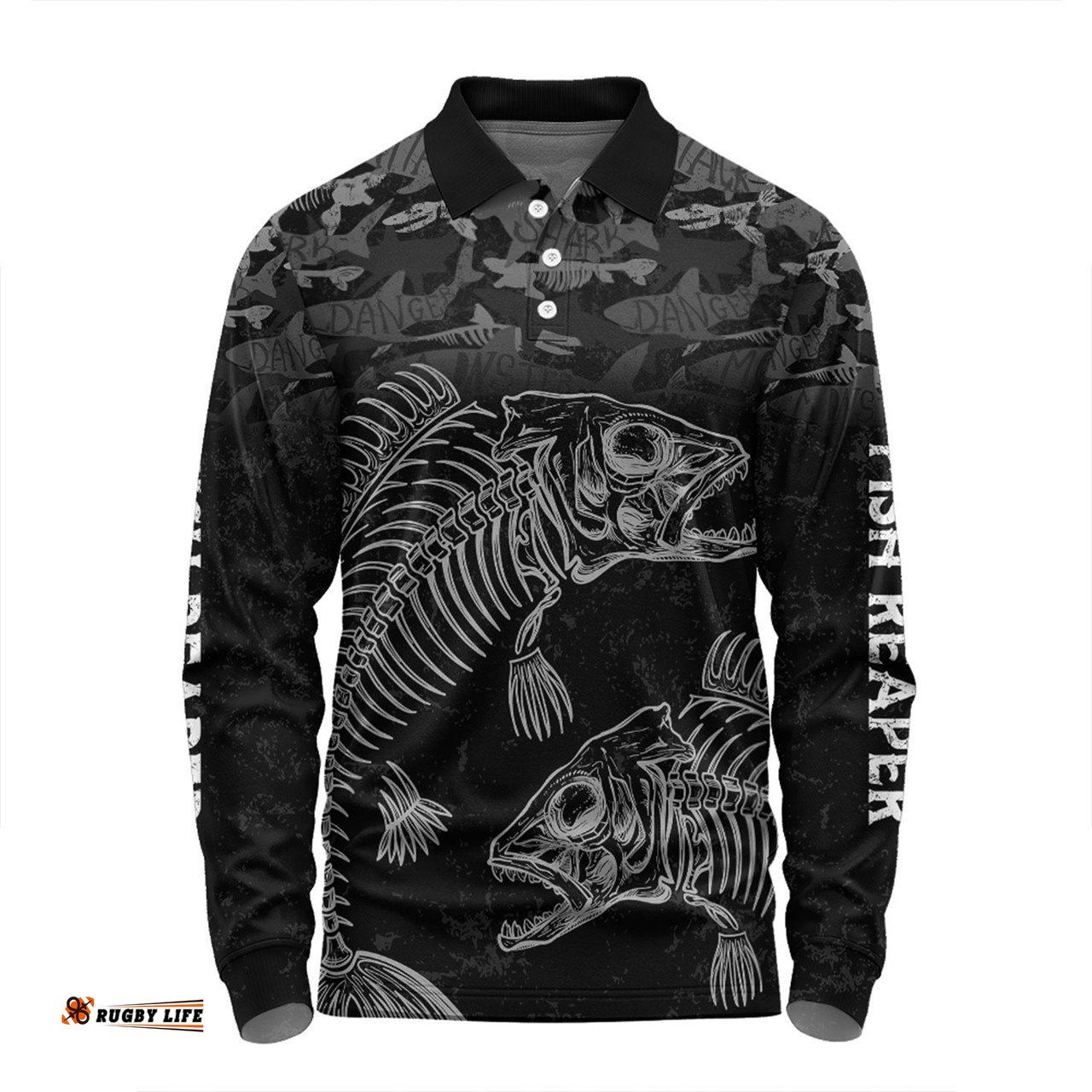 Amazing Aussie Australia Fishing Custom Fish Reaper Fish Skeleton Grey Long Sleeve Polo Shirt