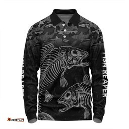 Amazing Aussie Australia Fishing Custom Fish Reaper Fish Skeleton Grey Long Sleeve Polo Shirt