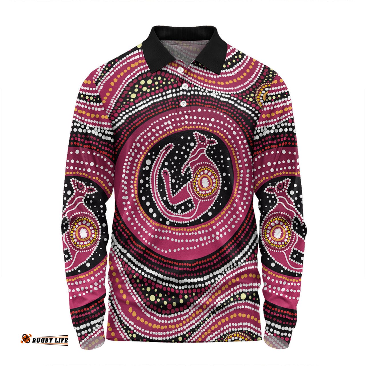Amazing Aussie Australia Aboriginal Aboriginal Background Featuring Kangaroo Dot Design Long Sleeve Polo Shirt