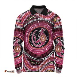 Amazing Aussie Australia Aboriginal Aboriginal Background Featuring Kangaroo Dot Design Long Sleeve Polo Shirt