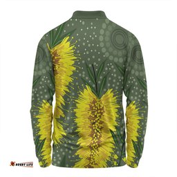 Amazing Aussie Australia Aboriginal Yellow Bottle Brush Flora In Aboriginal Painting Long Sleeve Polo Shirt