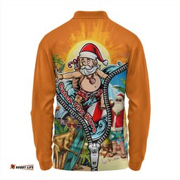Amazing Aussie Australia Christmas Down Under Santa's Beach Escape Long Sleeve Polo Shirt