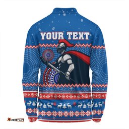 Newcastle Knights Christmas Custom Long Sleeve Polo Shirt - Ugly Xmas And Aboriginal Patterns For Die Hard Fan Long Sleeve Polo Shirt