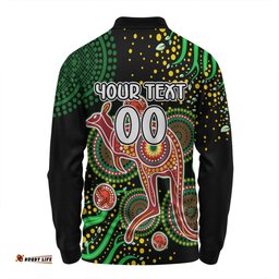 Australia Kangaroo Aboriginal Custom Long Sleeve Polo Shirt - Aboriginal Plant With Kangaroo Colorful Art Long Sleeve Polo Shirt