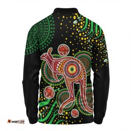 Australia Kangaroo Aboriginal Custom Long Sleeve Polo Shirt - Aboriginal Plant With Kangaroo Colorful Art Long Sleeve Polo Shirt