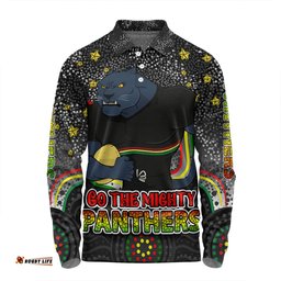 Penrith Panthers Custom Long Sleeve Polo Shirt - Custom With Aboriginal Inspired Style Of Dot Painting Patterns  Long Sleeve Polo Shirt