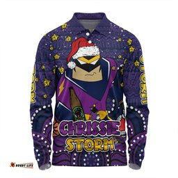 Melbourne Storm Christmas Custom Long Sleeve Polo Shirt - Christmas Knit Patterns Vintage Jersey Ugly Long Sleeve Polo Shirt