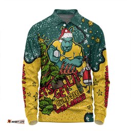 Australia Wallabies Christmas Custom Long Sleeve Polo Shirt - Let's Get Lit Chrisse Pressie Long Sleeve Polo Shirt