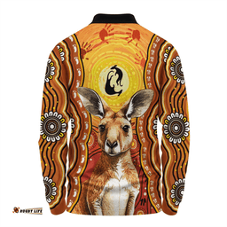 Amazing Aussie Australia Aboriginal Kangaroo Dreaming With Dot Art Long Sleeve Polo Shirt