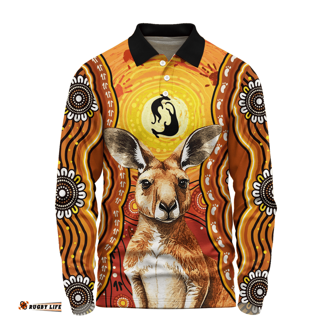 Amazing Aussie Australia Aboriginal Kangaroo Dreaming With Dot Art Long Sleeve Polo Shirt