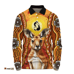 Amazing Aussie Australia Aboriginal Kangaroo Dreaming With Dot Art Long Sleeve Polo Shirt