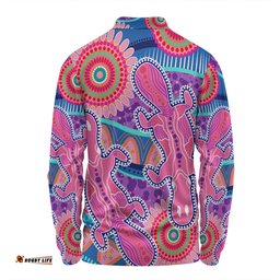 Australia Platypus Aboriginal Long Sleeve Polo Shirt - Pink Platypus With Aboriginal Art Dot Painting Patterns Inspired Long Sleeve Polo Shirt