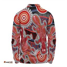 Australia Platypus Aboriginal Long Sleeve Polo Shirt - Red Platypus With Aboriginal Art Dot Painting Patterns Inspired Long Sleeve Polo Shirt