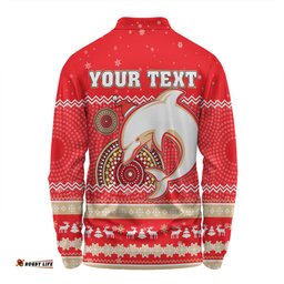 Redcliffe Dolphins Christmas Custom Long Sleeve Polo Shirt - Ugly Xmas And Aboriginal Patterns For Die Hard Fan Long Sleeve Polo Shirt