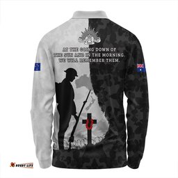 Amazing Aussie Australia Anzac Day Lest We Forget Black Grunge Style Long Sleeve Polo Shirt